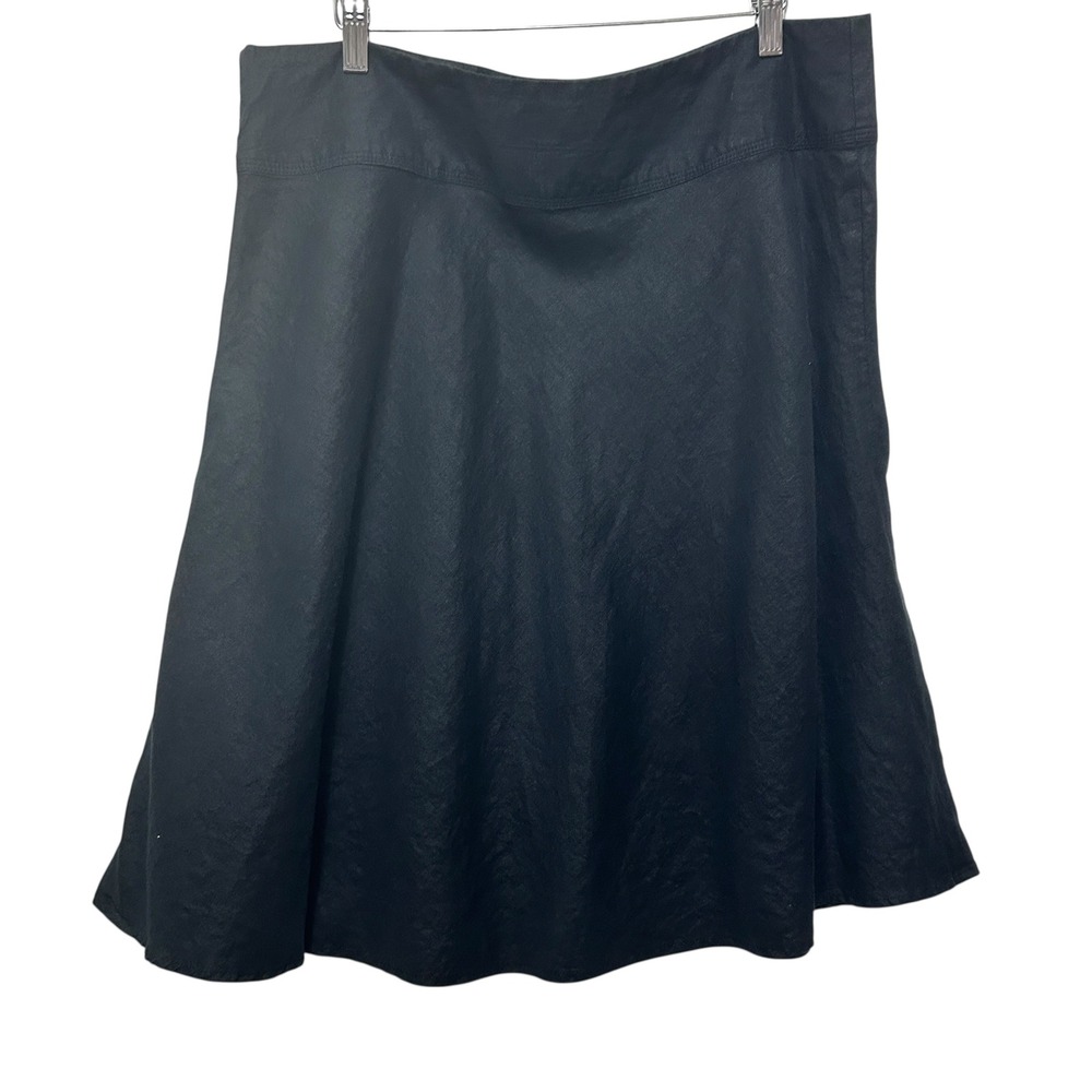 Merona Womens Black Linen A-Line Skirt 14 High Waist Side Zip Flare Midi Classic